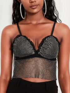 Camis Sexy Sheer Push Up Strass Festival Camis Top Vrouwen Nachtclub Backless Effen Mouwloos Kant Bodycon Glanzende Diamant Y2K Tops