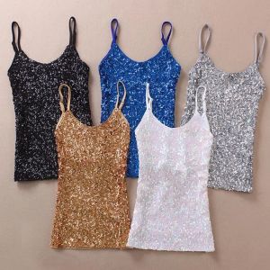 Camis sexy dames dames lovertjes bling glanzende tanktops mouwloze t shirts blouse vest bodem sling top multolor