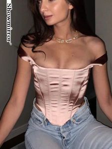 Camis Showmirror Strapless Corset Boob Tube Top Vrouwen Zomer Zwart Sexy Backless Wrap Crop Top Mode Mouwloze Bralette Top