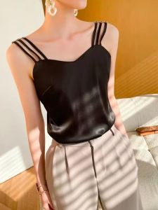 Camis Zijde Off Schouder Tops voor Vrouwen Tank Top Vrouwen Spaghetti Dunne Schouderband Mode Sexy Wit SATIJNEN Vest Elegante Losse Camis