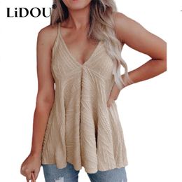 Camis Sommer Mode Vneck Gestrickte Lose Beiläufige Tank Tops Frauen Sexy Low Cut Ärmellose Feste Allmatch Leibchen Weste Weibliche Kleidung