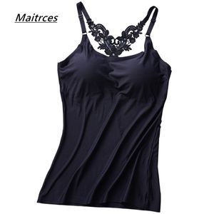 Camis été Sexy brodé dos nu femmes débardeurs Sexy mince dame intégré soutien-gorge auto moule hauts de soutien-gorge sangle Camisole TX060 210625