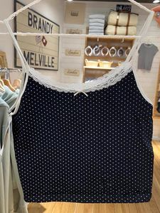 Camis Zoete Vrouwen Y2K Kant Polka Dot Tank Tops 2022 Zomer Mode Dames Slim Cropped Tanks Leuke Meisjes Donker Marine korte Katoenen Tops