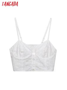 Camis Tangada mujeres blanco encaje algodón Bralette Camis Crop Top Spaghetti Strap camisetas cortas sin mangas 6H180