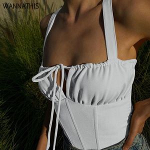 Camis Wannathis Sans manches Camis Femmes Lacet Up Up Rucched Top Femme Summer 2021 COST COSTAL COMPORT TOP BANDAGE SOBLE COULEUR SOBLE COULEUR