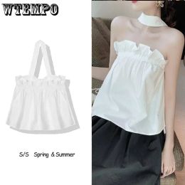 Camis blanc suspendu cou haut femmes doux lâche Camis Hottie Sexy dos nu soutien-gorge sangle mode coréenne Preppy Style été livraison directe