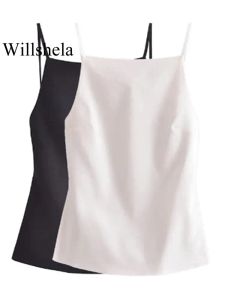 Camis Willshela femmes mode solide à lacets dos nu Camisole Vintage fines bretelles col carré femme Chic montre de sport