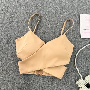 Camis vrouwen onregelmatigheid v nek solide kleur camis hol uit mouwloze tanktop hete meid sexy met borstkussen bralette y2k crop tops