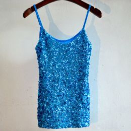 Camis femme discothèque Sexy gilet à paillettes modal porte jarretelle haut jarretelle bas élastique multicolore haut