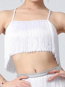 Camis Femmes Tassel Trim Spaghetti Strap Slash Nec Camis Crop Top Vest Sexy Cross Back Fringe Top Top Dance Top Clubwear