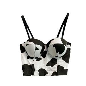 Camisole Tube Streetwear imprimé pour Femme, débardeur Sexy en vache, haut court, gilet en os de poisson, Corsets français, Camisoles élégantes en vache