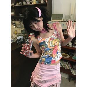 Camis Y2K estampado de Anime dibujos animados Hotsweet verano camisetas sin mangas americano Sexy dopamina Camis mujeres estilo japonés Harajuku chalecos Tops cortos