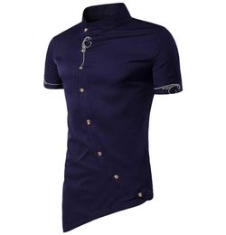 Camisa de manga corta hoge kwaliteit voor mannen Tops marca camisas vestir met botones oblicuos personalidad 2107211130312