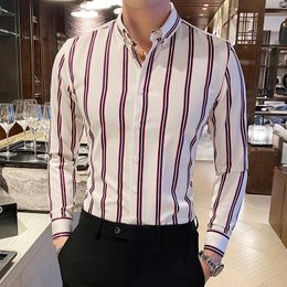 Camisas De Hombre coréen vêtements De luxe à manches longues rayé chemises sociales pour hommes d'affaires décontracté formel Blouse Homme 5XL-M 240322