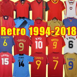 Camiseta de Futbol Espagne Retro Soccer Jerseys Espana 1994 1996 2002 2008 2010 Shirt Football Vintage David Villa Hierro Torres Fabregas Espagne 94 96 02 08