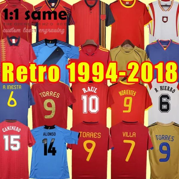 Camiseta de futbol Maillots de football rétro Espana 1994 1996 2002 2008 2010 2012 maillot de football vintage DAVID VILLA HIERRO TORRES FABREGAS Espagne 94 96 02 08 10 12