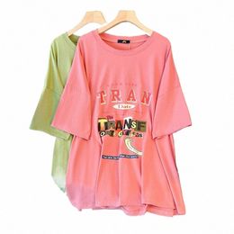 grote grote camiseta voor mujer, Camiseta larga c estampado de letras, cuello reddo, 160Kg, groen, rosa, 6XL, 7XL, 8XL, 9XL, 10XL, 175 93vp#