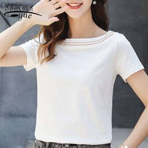 Camisetas Verano Mujer T-shirt Femmes Summer Tops Manches courtes Coton Blanc T-shirt O Cou T-shirt 4768 50 210508