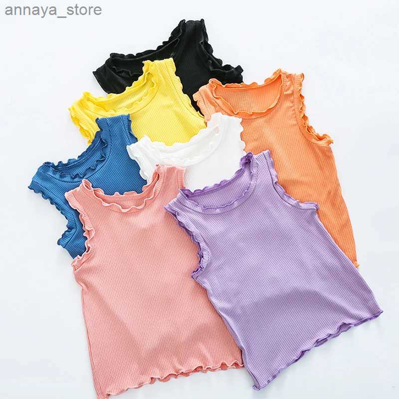 Camisole 2022 Summer Girls Fungal Childrens Top Top Top Solid Color Childrens T-shirt Cotton Baby Top Tampa íntima Childrens Bottoml2405
