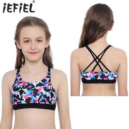 Camisole Girl Top Top U Neck Printed Crop Top Dance Stage Performance Performance Gym d'exercice Yoga Exercice sans manches enfants Sports Topl2405