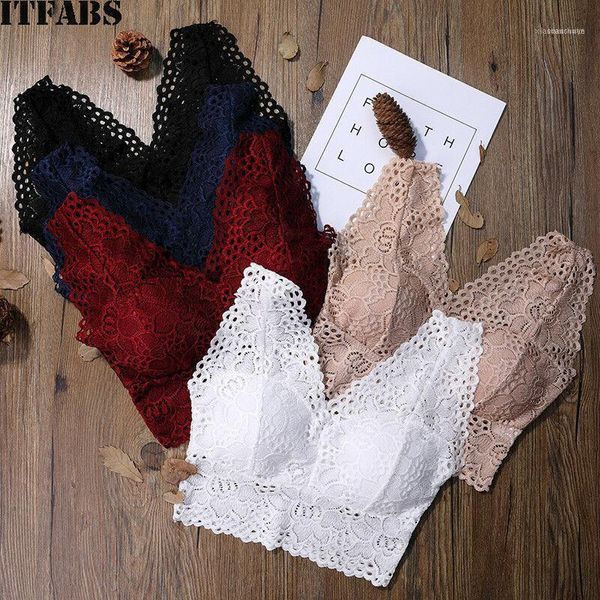 Camisoles réservoirs 2021 Style Sexy dentelle Bralette débardeur femmes Floral harnais profond V dos croix sans fil sous-vêtements Lingerie brassière1