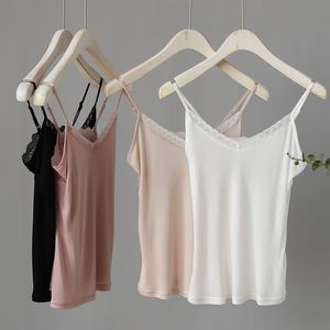 CAMESOSS Tanks 50% Pure Silk Camisoles For Women Lace Camis Halter Tops Sexy Femme Underwear Lingerie Underhirt Ladies Short Singlet 230421