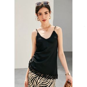 Camisoles Tanks 93% Débardeur en soie Femmes 2 couleurs Tissu de haute qualité Bandoulière Longueur réglable Dentelle Casual Vêtements de base Mode 231023