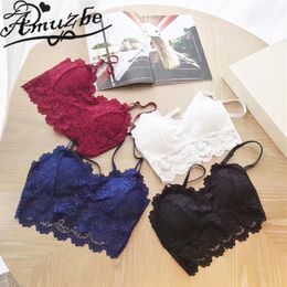 Camisolas sin mangas, sujetadores Amuzbe, Bralette con Tirantes ajustados, encaje Soutien Gorge para mujer, alambre de algodón, ultrafino, transpirable, Sexy Wi241g