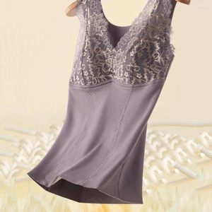 Camisoles Réservoirs Soutien-Gorge Gilet Épaissi En Peluche Sans Manches Femmes Hiver Fleur Broderie Col En V Dentelle Patchwork Coupe Slim Rembourré Pull Doux