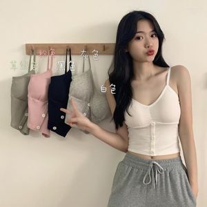 Camisoles Réservoirs Confortable Femmes Sans Fil Soutien-Gorge Coton Solide Tube Top Sexy Sling Sous-Vêtements De Mode Filles Botton Conception Mignon Gilet