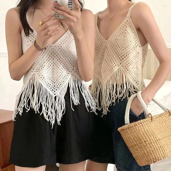 Camisoles réservoirs coton Crochet Camisole Boho tricoté petit gilet hauts été