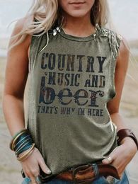 Camisoles Tanks Country Muziek en Bier Grappig Drinkshirt voor Vrouwen Zomervakantie Mouwloze Tees Vintage Patriottische Tank Top Casual Party 230328