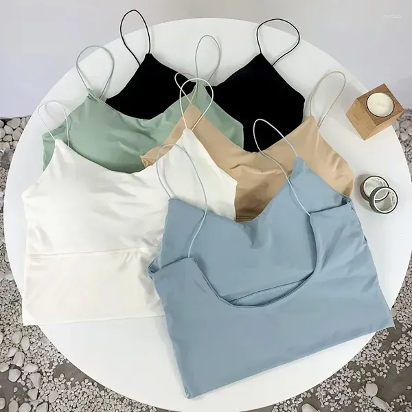 Camisoles Réservoirs Récolte Sous-Vêtements Solide Coréen S Soie D'été Glace Sans Manches Camisole Femmes Bralette Sans Couture Haut Gilet Tube Rembourré