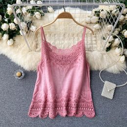 Camisolas Tanques Croysier Tops Mujeres Boho Ropa Vintage Bordado Encaje Trim Cami Top V Cuello Sin mangas Correa de espagueti Camisola de verano 230503