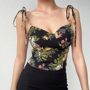 Camisoles Réservins européens et américains millésimes vintage froissé de taille haute élingue florale