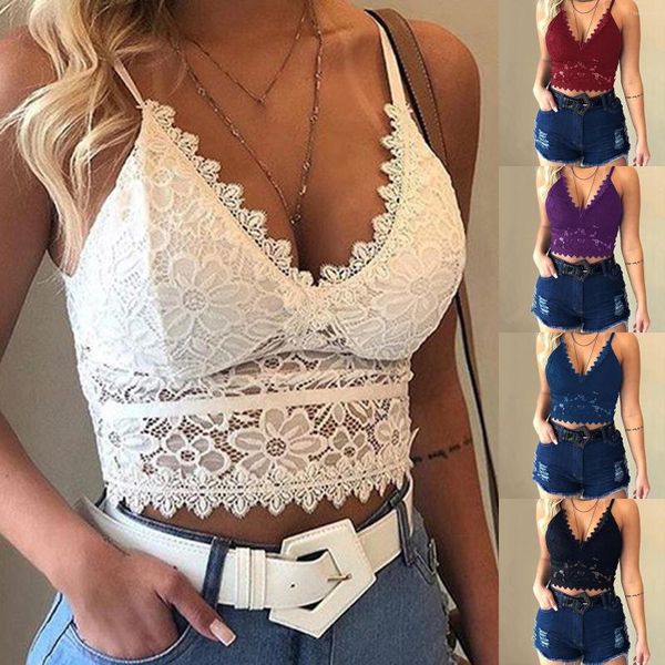 Camisoles Réservoirs Cils Dentelle Sangle Enveloppé Poitrine Chemise Gym Workout Top Sous-Vêtements Dames Camisole Noir Blanc Femmes D'été Crop Femme Soutien-Gorge