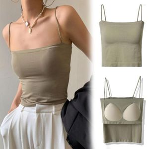 Camisoles Tanks Fashion Camisole tanktop met ingebouwde beha vrouwelijke sexy riem gewas vrouwen buis draadfree bralette ondergoed