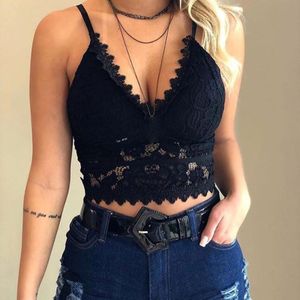 CAMESOSOLS Tanks Fashion Mesh Lace Women Crop Tops Vest Push Up Bralet Dames Corset Bustier Bra Sexy Vneck Camisole Plus Size Tank Top 230403