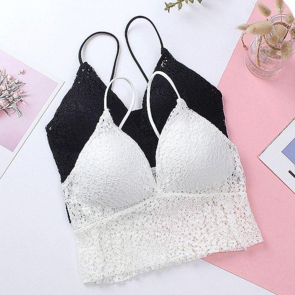 Camisoles Réservoirs Mode D'été Dos Nu Respirant En Nylon Bandoulière Soutien-Gorge En Dentelle Invisible Récolte Hauts Femmes Sexy