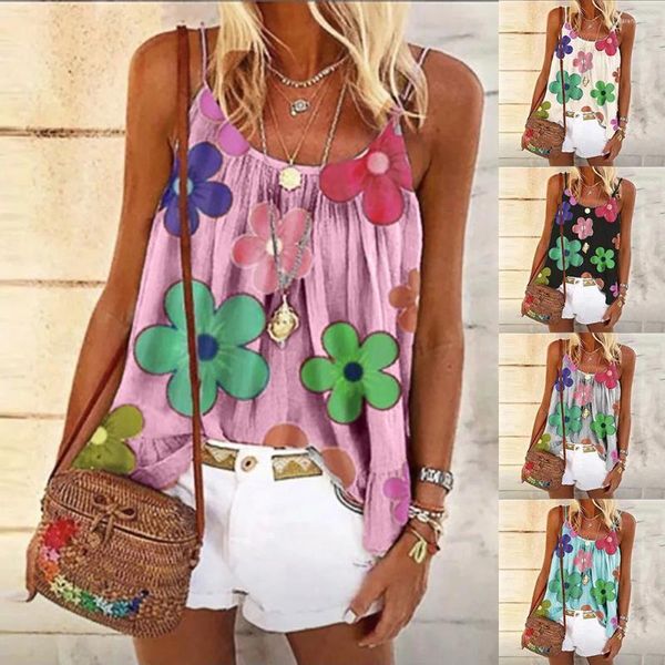 Camisoles Tanks Fashion Femmes Sexy Floral Impression sans manches O