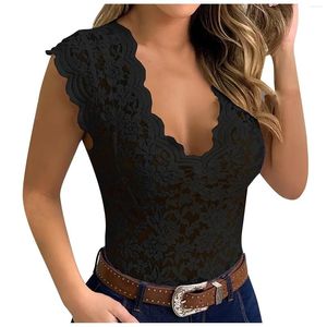 Camisoles Tanks Mode Femmes Sexy Dentelle Fleur Crop Top Avec Coussin De Poitrine Long Col En V Sans Manches Couleur Unie Gilet Tops Cam Lingerie Érotique