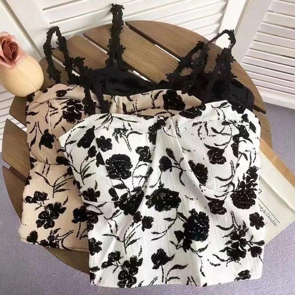 Camisoles Tanques à imprimé floral top crop top femmes corset élastique camis sous-vêtements Bra rembourré 2024 débardeur d'été Spaghetti Spaghetti sexy