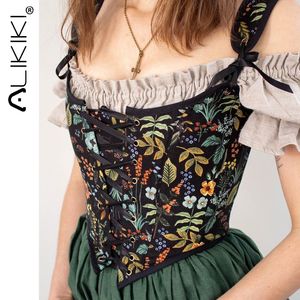 Camisoles Tanks Floral Print Vintage Corset Femmes Lace Up Buister Crop Top Sans Manches Bandage Tank Sexy Poitrine Binder Camisole Mujer 230403