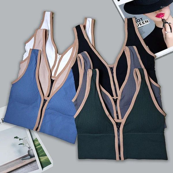 Camisoles Réservoirs Fermeture À Glissière Avant Sans Couture Large Bandoulière Grand U Dos Enveloppé Poitrine Dame Sexy Sports Running Tube Top Beau Gilet