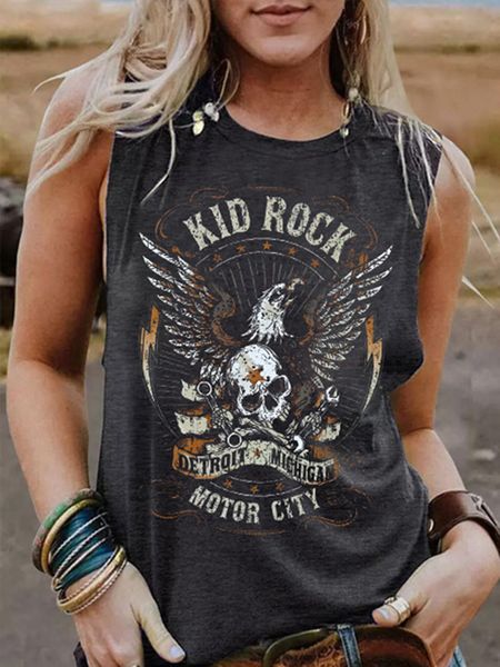 Camisolas Tanques Camiseta sin mangas con diseño de águila y esqueleto de rock divertido para mujer Camisas de música retro rock roll sin mangas Camisetas sin mangas para conciertos Buddy Camiseta gráfica 230412