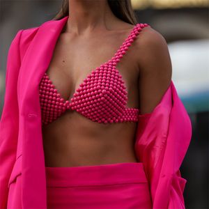 Camisolas tanques hecho a mano perla con cuentas sujetador superior para mujeres correas elegante cultivo fiestas Streetwear verano playa cuerpo cubierta 230410