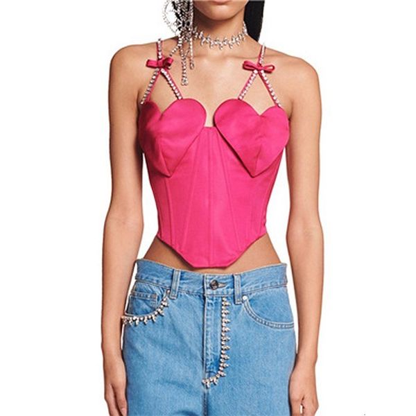 Camisoles Tanks Toplevel en forme de coeur gilet chaîne en cristal fille épicée rose pendentif rouge soutien-gorge femme fishbone été designer ensemble inventaire 230718