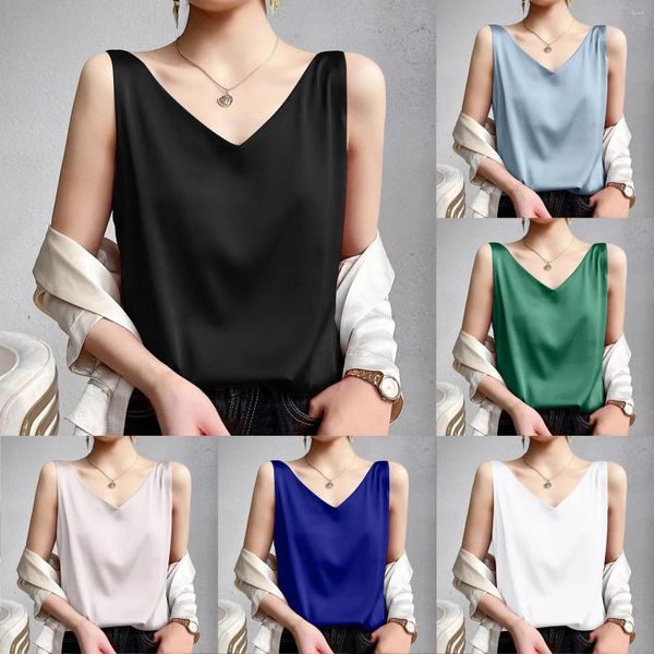 Camisoles Tanks Ice Silk Camisole Tops à col en V femmes V Tank Satin Tank Satin