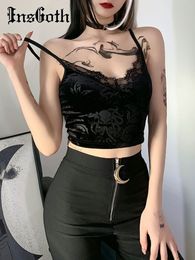 CAMISOS Tanks InsGoth Mall Goth Lace Trim Black Camis Vintage Esthetic Camisole Women Sexy Spaghetti Backs Backless Corset Top 230503
