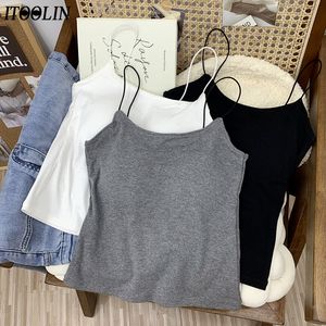 CAMISSOLS Tanks Itoolin katoen vrouwen sexy camis met bra pad breien spaghetti camisole schattige crop top backless voor vrouwen mouwloze tops 230503